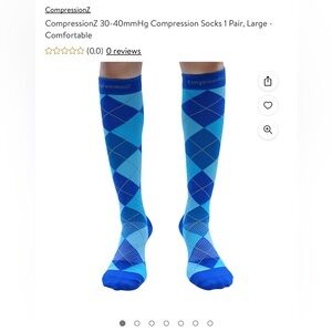 NWOT- Compressionz-  30-40mmHg compression‎ socks blue argyle-small